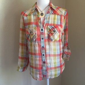 Poetry Size M Shirt Plaid Button Up Top Women’s